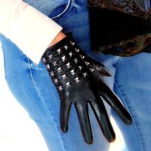 Women's natural leather touch screen punk style rivet glove female fashion genuine leather dancing driving glove R2518 2024 - buy cheap