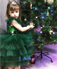 Customized Green Baby Girl Christmas Dress Sequined Top Princess Infant Baby Girl 1 Year Birthday Dress Party Gown 2024 - buy cheap