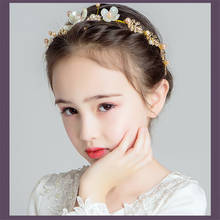 Faixa de cabelo renda adorável acessórios para crianças laço de cabeça de pérola coroa de flor acessórios para crianças grelha bordado faixa de cabelo de princesa 2024 - compre barato