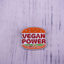 Broche de esmalte vegano power, broche de lapela de hambúrguer para casaco, cachecol, crachá para suéter 2024 - compre barato
