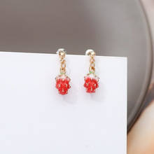 Korean Design Red Strawberry Drop Earrings For Women Lovely Gold Color Fruit Drip Earrings Girl Trendy Party Jewelry Friend Gift 2024 - buy cheap