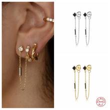 Aide 925 Sterling Silver Gold Long Chain Tassel Stud Earrings Piercing Line Pendiente Zircon Earring European Jewelry For Women 2024 - buy cheap