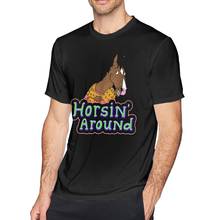 Camiseta cavalo com estampa de horsin ao redor, camiseta estampada engraçada, manga curta, camiseta masculina clássica de 100 algodão 5x 2024 - compre barato