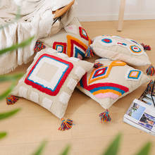 Fronha de almofada geométrica do marrocos, feita à mão, de algodão e linho, étnica, com borla bordada, boho, capa de travesseiro p4 2024 - compre barato