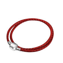 CKK Long Double Single Red Braided Leather Chain Women Bracelets with 925 Sterling Silver Snake Clasp Bracelet Femme 2024 - buy cheap