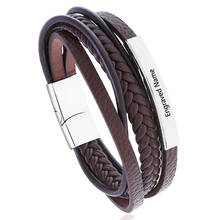 Multi Layer Leather Bracelets for Men Women Customizable Engraving Stainless Steel Casual Personalized Bangle Birthday Present 2024 - buy cheap