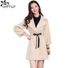 UHYTGF Womens Spring Autumn Jacket Wool Coat Fashion Single-breasted With Belt Female Woolen Outerwear Loose Size Woman Coat 967 2024 - buy cheap