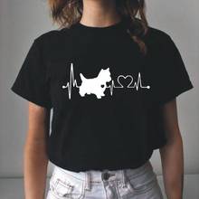 Летняя хлопковая футболка с коротким рукавом, женская футболка с рисунком сердцебиения, топ с принтом собаки, повседневная женская футболка в стиле Харадзюку 2024 - купить недорого