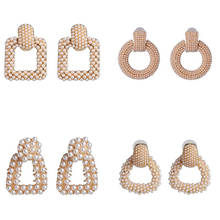 za Simulated Pearl Metal Geometric Drop Dangle Earrings For Women Hanging Statement Round/Square Earrings Wedding Gift 2024 - buy cheap