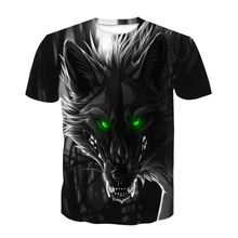 Мужская футболка с 3D принтом волка, светящийся с зелеными глазами, модная рубашка в стиле Харадзюку с короткими рукавами, летняя уличная одежда, футболки унисекс, топы 2024 - купить недорого