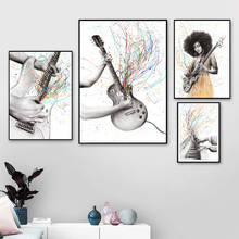 Pintura de pared de nota colorida de Piano, carteles e impresiones de guitarra de chica Guay, imágenes de pared nórdicas para decoración del hogar de sala de estar 2024 - compra barato