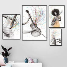 Piano Colourful Note Wall Painting Cool Girl Play The Guitar Posters and Prints Nordic Wall Pictures for Living Room Home Decor 2024 - buy cheap