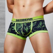 Seofeijão masculino cueca boxer de algodão, roupa interior sexy para homens, cueca boxer confortável respirável e macia 2024 - compre barato