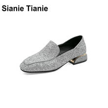 Sianie-zapatos de punta cuadrada con purpurina para mujer, mocasines plateados, dorados y azules, para primavera y verano, talla grande 44 45, 2020 2024 - compra barato