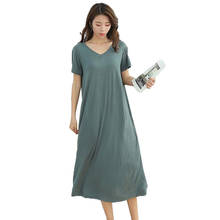 Women's Dress Summer Oversized Short Sleeve V-Neck Cotton Silk Casual Dresses Ladies Fashion Elegant Solid Color Dress Vestidos 2024 - купить недорого
