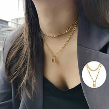 Layered Lock Pendant Necklace For Women Choker Gold Color Stainless Steel PaperClip Curb Cuban Link Chain Fashion Jewelry LDN262 2024 - buy cheap