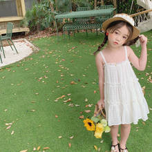 Летнее белое платье принцессы для маленьких девочек, модное дышащее плиссированное платье без рукавов 2024 - купить недорого