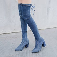 2020 novo elástico denim mulher botas primavera senhoras botas de salto alto sapatos sobre o joelho magro botas longas mulheres coxa sapatos altos 2024 - compre barato