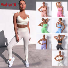 Conjunto de roupas femininas wohuadi, trajes para academia, treino, yoga, cintura alta, leggings, justa, tamanho pequeno, fitness, roupas esportivas 2024 - compre barato