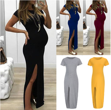 Women Solid Tight-fitting Long Pregnant Dresses Pregnancy Dress Short Sleeve Open Fork Maternity Dress Vestido Gestante 2024 - buy cheap