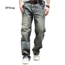 Ретро мешковатые мужские джинсы потертые прямые свободные большие размеры хип хоп скейтбордистские джинсовые брюки цвета шампанского Удобные широкие брюки 2024 - купить недорого