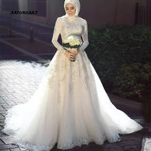 Vestido De novia musulmán De cuello alto para mujer, ropa elegante De manga larga con apliques De encaje, Formal, tienda en línea, 2021 2024 - compra barato