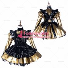 Fondcosplay adulto sexy cruz vestir sissy maid ouro fino pvc vestido com fechadura uniforme avental preto traje sob medida [g2174] 2024 - compre barato