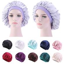 12 Colors Sleeping Hat Night Sleep Cap Hair Care Satin Bonnet Caps Nightcap For Women Men Unisex Cap Beanies Wide Band Casual 2024 - buy cheap