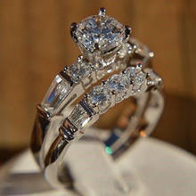 Conjunto de 2 unids/set de anillos de boda de circonita AAA de lujo para mujer, joyería femenina de Color plateado, regalo de fiesta de compromiso para novia 2024 - compra barato