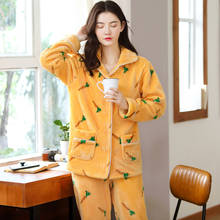 Conjunto de Pijama de franela para mujer, ropa de dormir de manga larga, conjunto de dos piezas 2024 - compra barato