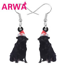 ARWA Acrylic Christmas Hat Black Pug Dog Earrings Big Long Animal Drop Dangle Jewelry Decoration For Women Girl Teen Kid Gift 2024 - buy cheap