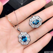 KJJEAXCMY fine jewelry 925 sterling silver inlaid Natural London blue topaz women vintage classic flower gem pendant ring set su 2024 - buy cheap
