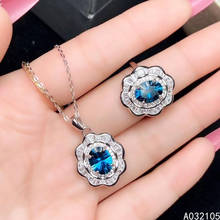 KJJEAXCMY-joyería fina de Plata de Ley 925 con incrustaciones de Topacio Azul de Londres Natural para mujer, juego de anillos colgantes de gemas de flores clásicas vintage, su 2024 - compra barato