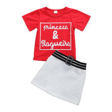 Conjuntos de ropa para niñas pequeñas de 1 a 4 años, camisetas de manga corta con estampado de letras, Tops + minifaldas blancas 2024 - compra barato