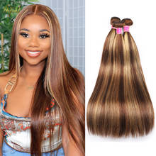 Urfirst aplique de cabelo liso com destaque, brasileiro, remy p4/27, marrom, fios lisos com ombré 2024 - compre barato