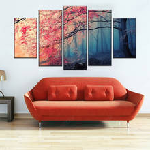 5 painéis de paisagem moderna árvores vermelhas floresta pintura em tela hd impresso flor de cerejeira arte de parede fotos para sala de estar decoração de casa 2024 - compre barato