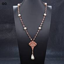 GuaiGuai-collar de cadena chapado en oro rosa y Perla blanca, joyería de 27 pulgadas, CZ, colgante de perla Keshi blanca 2024 - compra barato