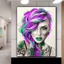 Sexy woman color head portrait DIY 5D diamond painting embroidery  tattoo girl portrait cross stitch new rhinestone decoration 2024 - buy cheap