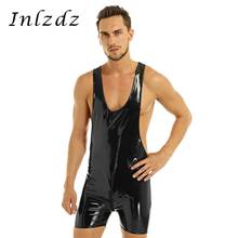 Swimwear Mens Thong Swimsuit Wetlook Patent Leather Lingerie Latex Bodysuit Zipper Crotch Swimwear Male Leotard Swimming Suit 2024 - buy cheap