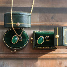 Minar colar com pingente feminino, colar vintage elegante verde escuro e preto com corrente ligada dourada, acessórios e garotas 2024 - compre barato