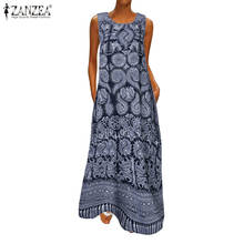 ZANZEA Vintage Summer Maxi Long Dress Women Sleeveless Flroal Printed Sundress Kaftan Baggy Tanks Vestido Cotton Linen Dress 2024 - buy cheap