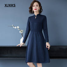XJXKS 2021 autumn winter new high-end wool knitted dress women pullover fashion mandarin collar casual women sweater dress 2024 - buy cheap
