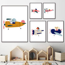 Aeronave fofo urso elefante ouriço nórdico posteres e impressões arte da parede pintura em tela cartoon imagens de parede decoração de quarto de criança 2024 - compre barato
