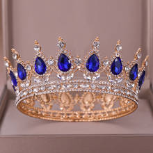 Tiara redonda com strass para mulheres, acessório nupcial de cristal azul, coroa de cabelo, diadema em formato de coroa, para presente 2024 - compre barato