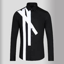 Minglu-camisas de manga larga para hombre, camisas de vestir informales, ajustadas, de fiesta, color blanco y negro, de alta calidad, 3XL 2024 - compra barato