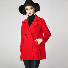 Casaco feminino de lã vermelha, novo estilo, sobretudo feminino, roupas fashion de dupla face, casaco de cashmere pequeno para outono e inverno 2024 - compre barato