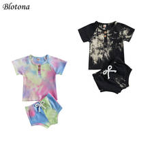 Blotona Baby 2Pcs Tie-dye Knitted Ribbed Set Short Sleeve Button Collar T-shirt Tops with Elastic Waist Triangle Shorts 0-3Years 2024 - buy cheap