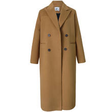 Abrigo de lana a la moda para mujer, abrigo largo holgado con doble botonadura de camel, Otoño e Invierno 2024 - compra barato