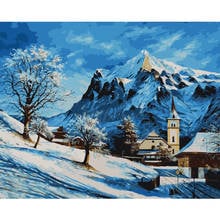 Painting By Numbers DIY Dropshipping 50x65 60x75cm Winter Border Town Snow Scenery Canvas Wedding Decoration Art Picture Gift 2024 - buy cheap