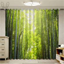 Cortinas verdes ásia bambu floresta com luz solar da manhã e sol através de árvores selva cenário janela ultrafina blackout 2024 - compre barato